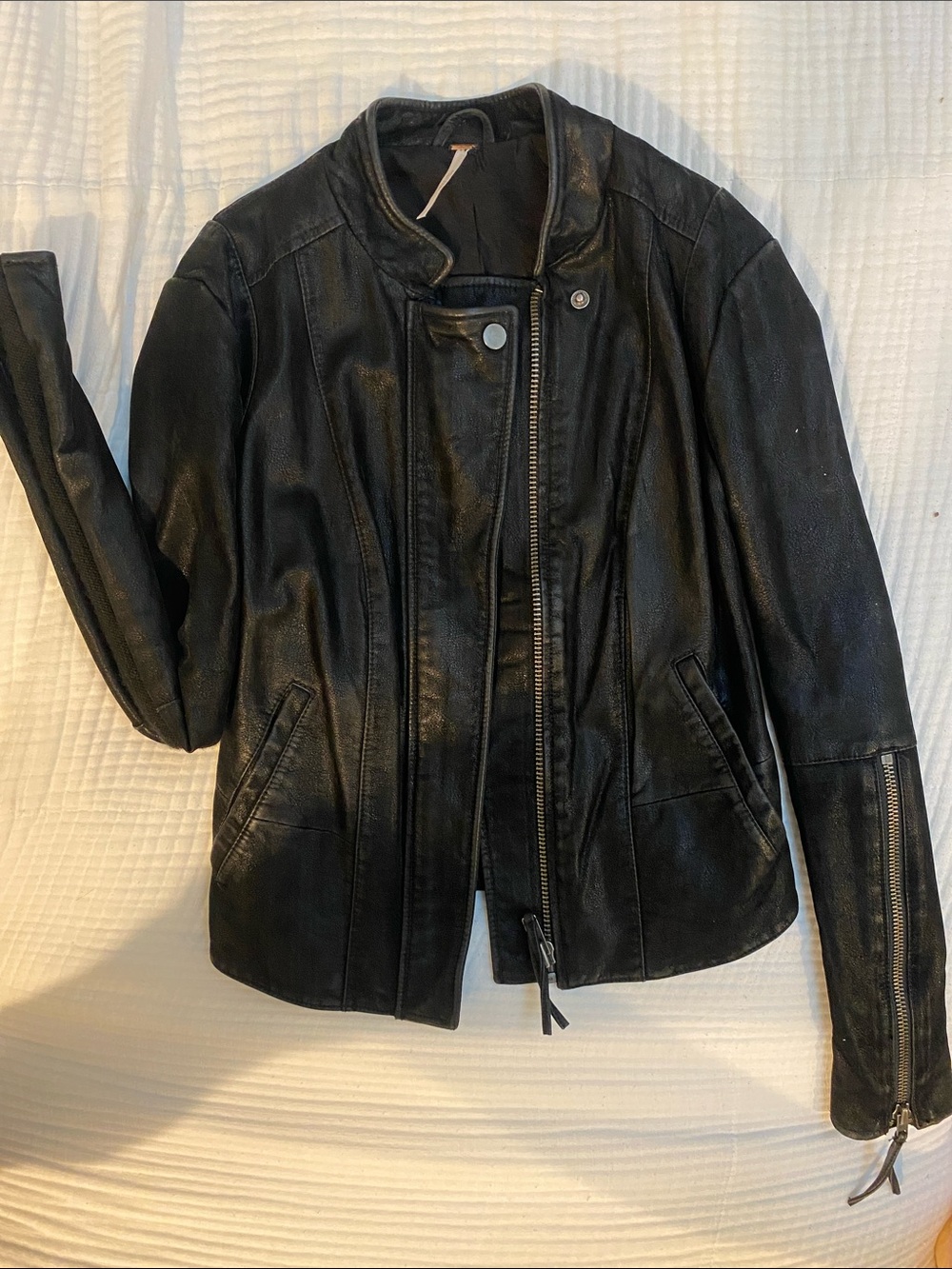 Free People Cool and Clean Vegan Faux Suede Black Moto Jacket size 0